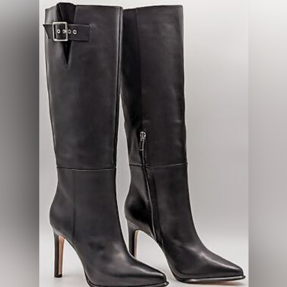 Hazel Black Leather Knee High Boots by PAIGE Size 7